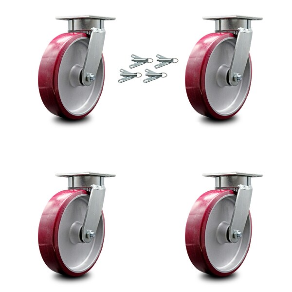 Service Caster 8 Inch Kingpinless Poly on Aluminum Wheel Swivel Caster Set with Swivel Locks SCC-KP30S820-PAR-BSL-4 - main